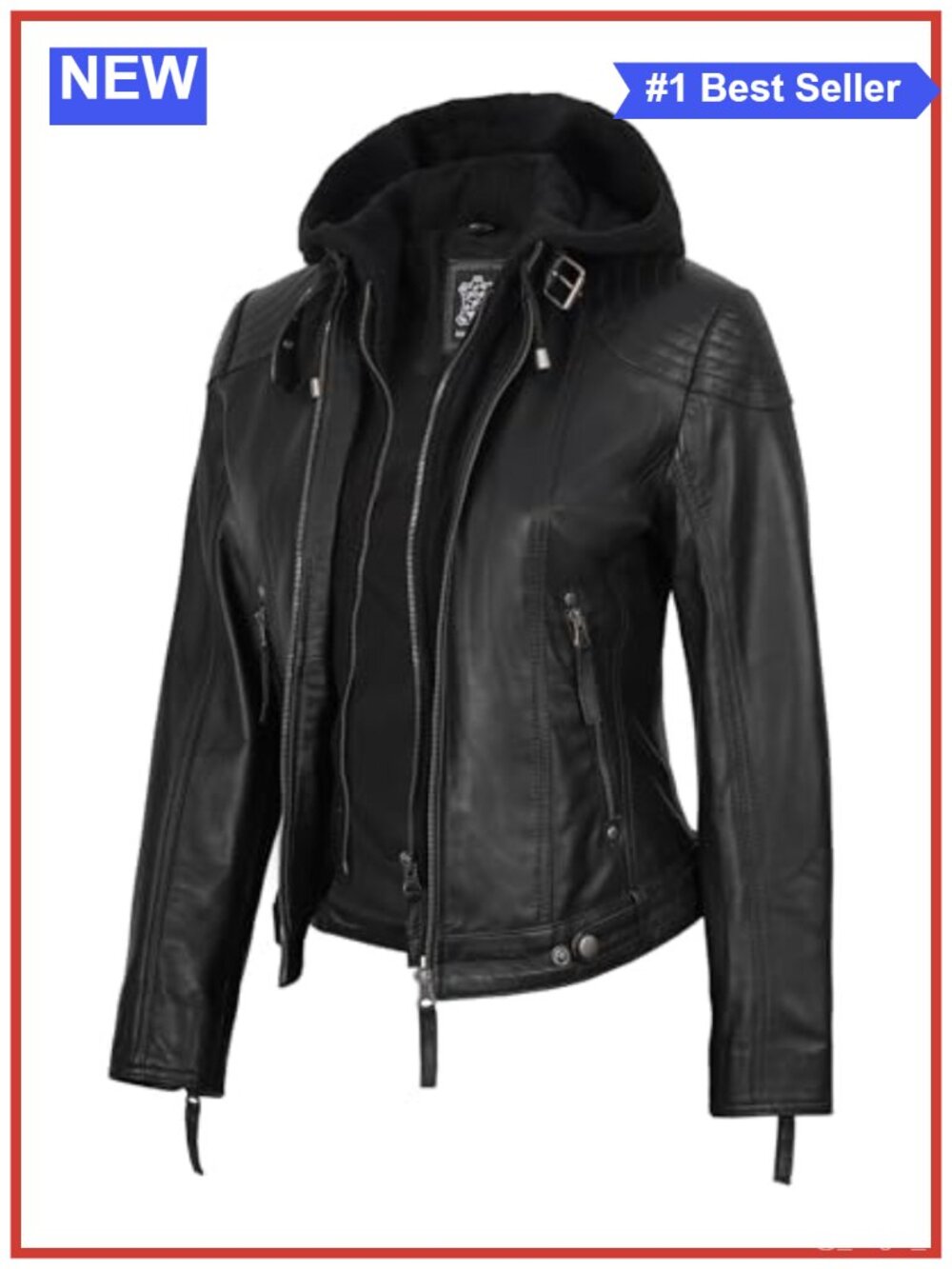 Real Lambskin Leather Jacket Detachable Hood Quilted Biker Coat Women